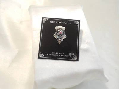 Department Store size 7 Antique Silver Plate Swarovski Marcasite C770 $40 - Image 1 of 4