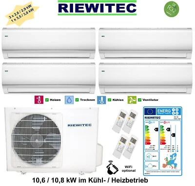 Quattro MultiSplit Klimaanlage (3x2,6 + 1x3,5 kW) RIEWITEC, 10,6 / 10,8 kW, A++ - Bild 1 von 4