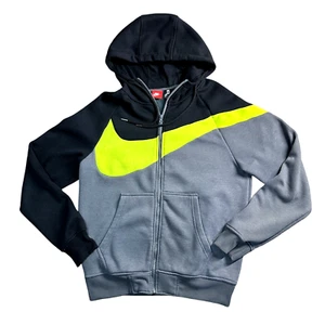Nike Big Swoosh Y2K Hoodie Herren M Medium schwarz grau neongrün durchgehender Reißverschluss rotes Etikett 90er - Bild 1 von 9