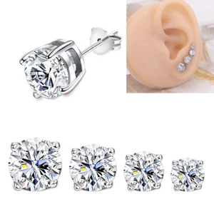 4 Pairs Stainless Steel Earring Round Zirconia Ear Stud Cartilage Jewelry 3-6mm - Picture 1 of 5