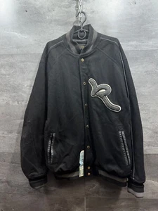 Rocawear Bomber Rare Jacket Men’s Black Wool Leather Hip-Hop Varsity Biker XL - Picture 1 of 24