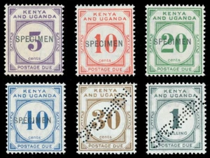 K.U.T. 1928 Postage Due set overprinted or perforated SPECIMEN vfm. SG D1s-D6s. - Picture 1 of 1