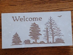 Amber Lodge Travertine WELCOME Slate Sign Sold by Coldwater Creek Etched Design - Picture 1 of 4