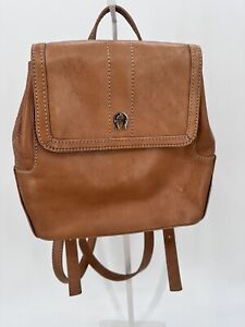 Etienne Aigner Leather Backpack Purse Light Brown Adjustable Straps Pockets