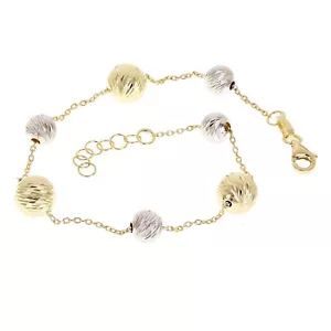 Italian 14k Two-Tone Gold Diamond Cut Ball Bead Station Bracelet 8.5" 6mm & 8mm - Picture 1 of 5