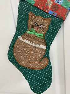 Vintage Avon Gift Collection Calico Cat Christmas Stocking Quilted With Box - Picture 1 of 17