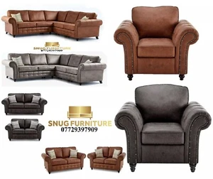 Oakland Suede Leather Corner sofa /3seater /2seater /3&2 seater /Arm chair - Picture 1 of 18