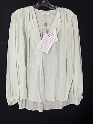 VINCE Women’s Shirred Long Sleeve Silk Blouse Color Sea Foam Size M NEW NWT $345 - Image 1 of 4