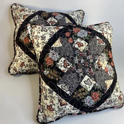 2 Vtg Throw Pillow Patchwork Quilt Floral Farmhouse Double Sided Washable Cover - Image 1 of 4