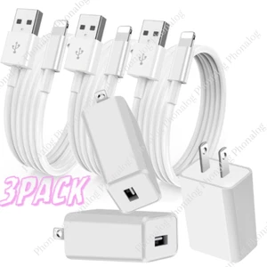 3X Lot USB Wall Charger Block Fast Charging Cable For iPhone 6 7 8 X 11 12 13 14 - Picture 1 of 16