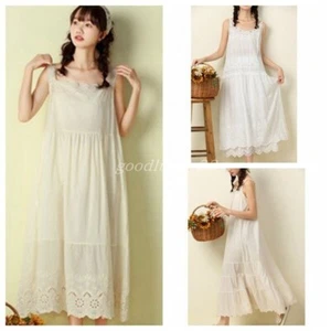 Lady Pure Cotton Cami Full Slip Dress Petticoat Midi Dress Embroidery Chemise - Picture 1 of 13