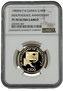 1980 FM Papua New Guinea 100 Kina 0.2769oz Independence Gold Proof NGC PF 70 UC - Picture 1 of 2
