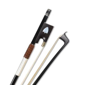 Arco de violín 4/4 fibra de carbono ébano rana con incrustación de escudo moño natural pelo  - Imagen 1 de 6