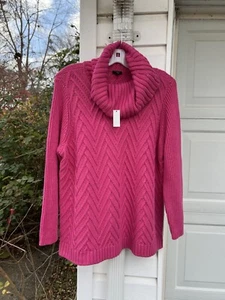 NWT Talbots Pretty Pink Chevron Weave Cowl Neck Sweater 1X 14W 16W - Picture 1 of 7
