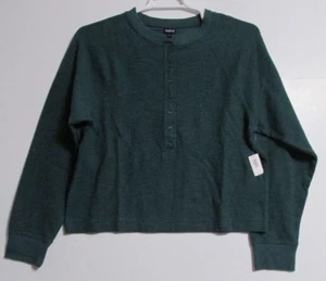 Women's GAP Body Waffle Henley Top Green Size Large #427130 - Picture 1 of 7