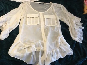 MISO,CREAM CHIFFON,FRILL,SHEER,DIPPED SIDES SHIRT/TUNIC TOP SIZE 12 - Picture 1 of 8