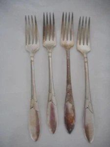 4 Oneida 1932 Lady Hamilton französische Tafelgabeln Art Deco Silber Teller #2 - Bild 1 von 4