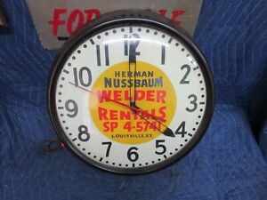 Vintage Herman Nussbaum Welder Rentals Louisville Ky Bakelite Wall Clock, 17" 
