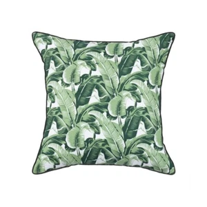 Tropical Style Hand Printed Green Linen Cushion Cover - 45cm x 45cm Beach, Boho, - Picture 1 of 1