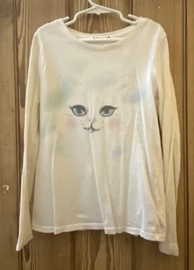 Gap Kids White Long Sleeve Cat T-shirt Girls Large  - Picture 1 of 1