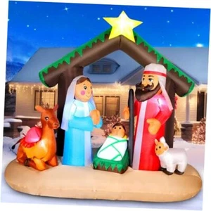 6FT Christmas Inflatable Nativity Scene with Baby Jesus, Parents, 6FT Nativity - Picture 1 of 7