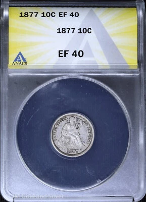 1877 10C Seated Liberty Dime ANACS EF 40 | XF - Image 1 of 4