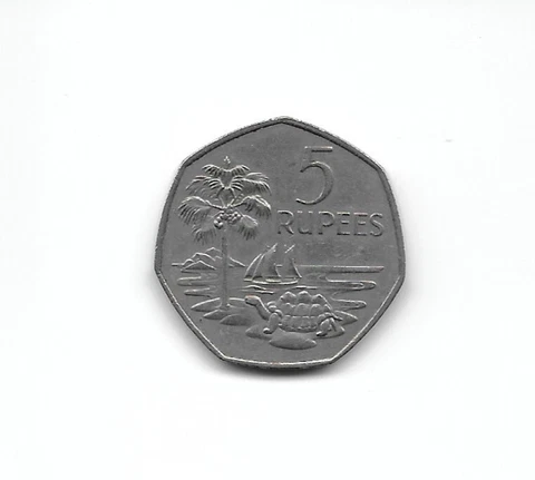 M3480 SEYCHELLES 5 RUPEES 1972 PALM TREE, SAILBOATS GIANT TORTOISE COIN Cover