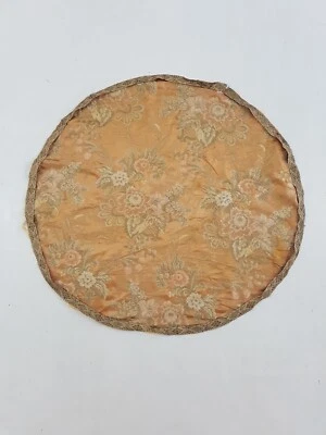 Vintage French Silk Brocade Floral Round Tablecloth 82x77cm - Image 1 of 4