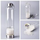 Natural White Clear Quartz Crystal Crushed Stone Elixir Glass Drink Water Bottle