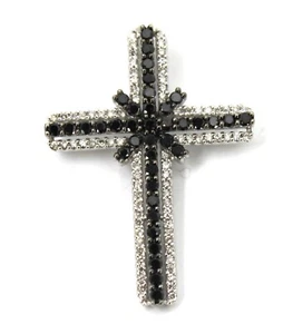 Cross Pendant with Natural B/W Diamond in 14k Solid White Gold (0.94 ct. t.w.) - Picture 1 of 8