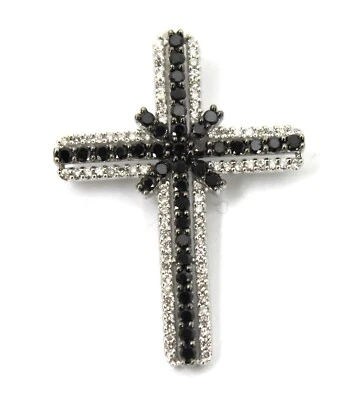 14k Solid White Gold Cross Pendant with Natural B/W Diamond (0.94 ct. t.w.) - Image 1 of 4