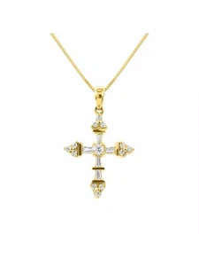 Conjunto de collar colgante de cruz de diamantes redondos y baguette en oro amarillo de 14 K con 18" Ch - Imagen 1 de 3
