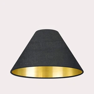 Lampshade Black Textured 100% Linen Brushed Gold Tapered Coolie Light Shade - Picture 1 of 13