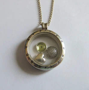 PANDORA STERLING SILVER LOCKET WITH 3 PETITE FLOATING CHARMS & 75 cm. CHAIN - Picture 1 of 8
