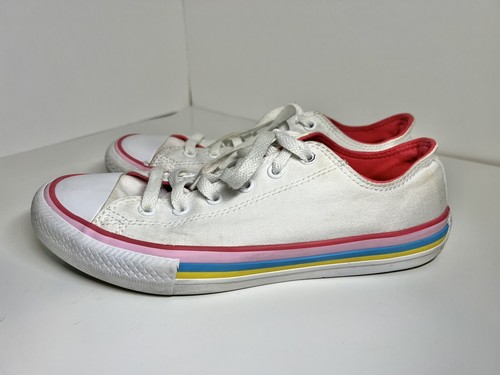 Scarpe da sneaker Converse Chuck Taylor All Star Junior taglia 5 bianche rosa PULITE!