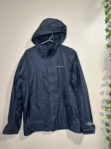 Columbia Omni-Tech Rain Jacket Coat M Black Hooded Windbreaker - Picture 1 of 6