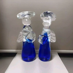 Art Glass Praying Heart Angel Cobalt Blue Clear Figurine Hand Blown 6.5" x 2 - Picture 1 of 8