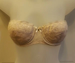 34A Vintage Unbranded Lightly Lined Lace Overlay Underwire Strapless Bra 269 - Picture 1 of 12