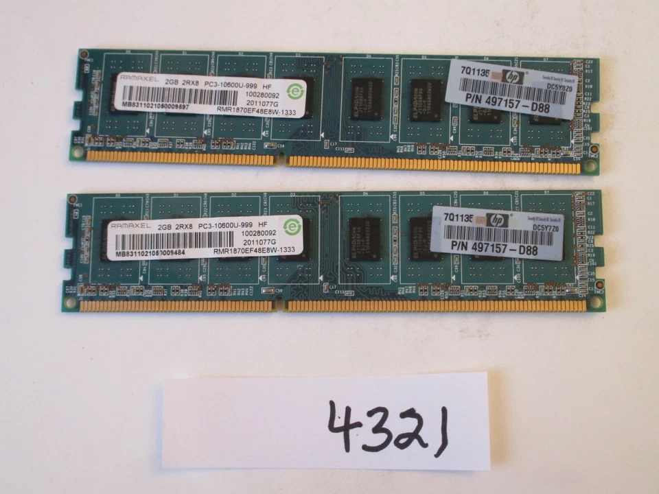 Ramaxel 2x2Gb=4Gb PC3-10600 1333Mhz DDR3 Desktop Memory RAM (4321) - Image 1 of 2
