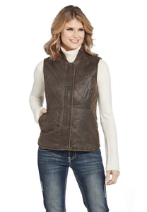 Cripple Creek Women's Zip Front Enzyme Washed Cotton Vest - Brown, Size S - Picture 1 of 11