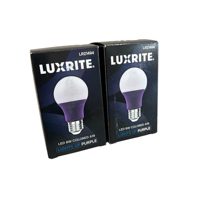 2 New Luxrite A19 LED Purple Light Bulb 60W Equiv. UL E26 Base Party Halloween - Image 1 of 4