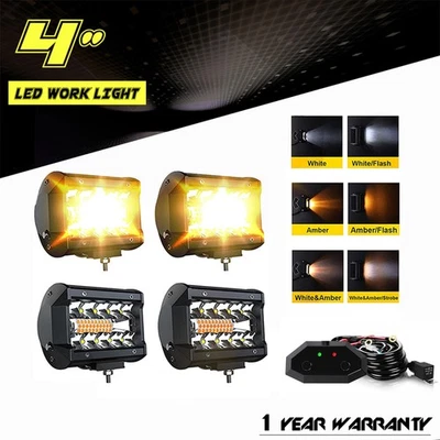 Barra de luces estroboscópicas de trabajo LED ámbar de 4 pulgadas luces antiniebla inversas para camioneta SUV Foto 1 de 4