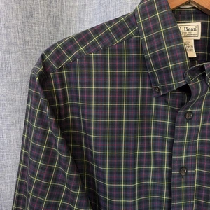 LL Bean Wrinkle Resistant Shirt Men's M Button Down Blu/Blk/Grn/Yel Plaid - Picture 1 of 9