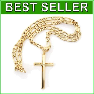 Herren 24K Gold Kette Halskette mit 5mm Kreuz Anhänger - Geschenkfertig Eleganz - Bild 1 von 8