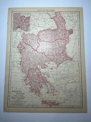 1906 / 1910 "Red" Map of The BALKAN STATES fm 1912 New Census Atlas SEE DESCRIP - Image 1 of 3