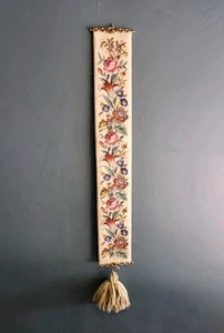 Completed Needlepoint Bell Pull, Floral Design, Velvet Back, Wool Tassel - Picture 1 of 10