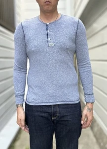 Camicia RRL Ralph Lauren blu indaco Henley media usata delicatamente uomo leggermente usata - Foto 1 di 11