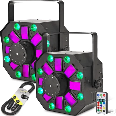 2x Equinox Hornet FX 4-in-1 Effect Derby Laser Strobe RGBWA Wash inc Remote Lead - Image 1 of 4