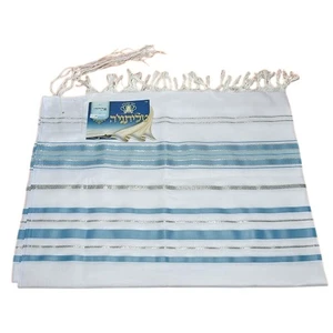 Talitnia Tallit Koscher Gebetstuch Acryl hellsilber blau Modell 50 - Bild 1 von 6