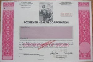 'Foxmeyer Health Corporation' ESPÉCIMEN Certificado de Stock - Atención Médica - Rojo - Imagen 1 de 1
